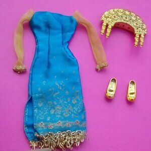 Barbie doll blue dress top model crown &heels